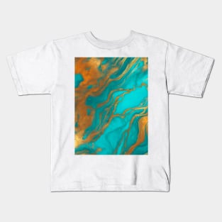 Preppy Boho Chic Bohemian Orange Turquoise Marble Swirls Kids T-Shirt